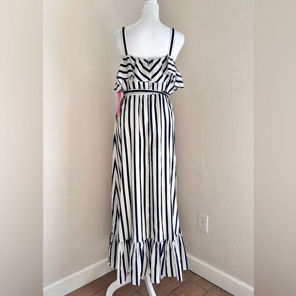 NWT Betsy Johnson Navy and White Ruffle Maxi Dress Size 10 - Picture 4 of 10